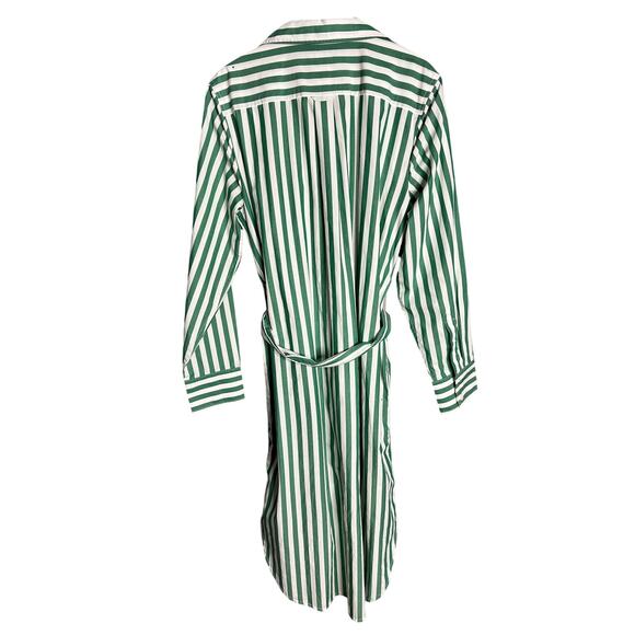 J. Crew Green Striped Cotton Belted Shirtdress Size 6 Button‎ Front Long Sleeve - Picture 7 of 7
